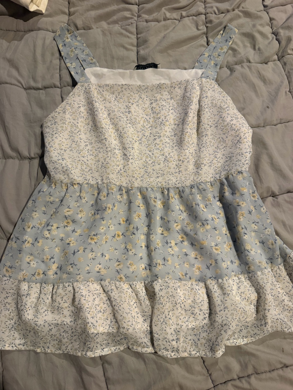 Paper Crane Blue and Cream Floral Tiered Skirt